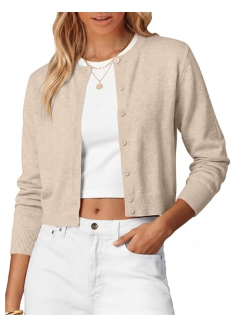 Cardigan Sweaters for Women 2026 Button Up Knit Long Sleeve Crew Neck